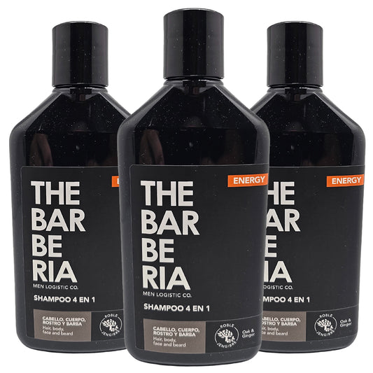 The Barberia Shampoo  4 IN 1 Formula, Energy,  10.1 fl oz Hair, body, face & beard Oak & Ginger. Pack of 3