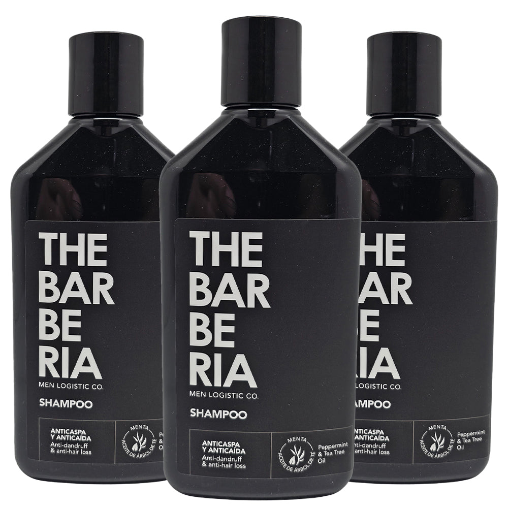 The Barberia Shampoo Anti-Dandruff & Anti-Hair Loss, 10.1 fl oz Tea Tree oil +  Biotin & Arginine. Pack of 3