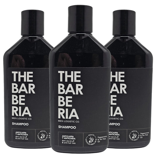 The Barberia Shampoo Anti-Dandruff & Anti-Hair Loss, 10.1 fl oz Tea Tree oil +  Biotin & Arginine. Pack of 3