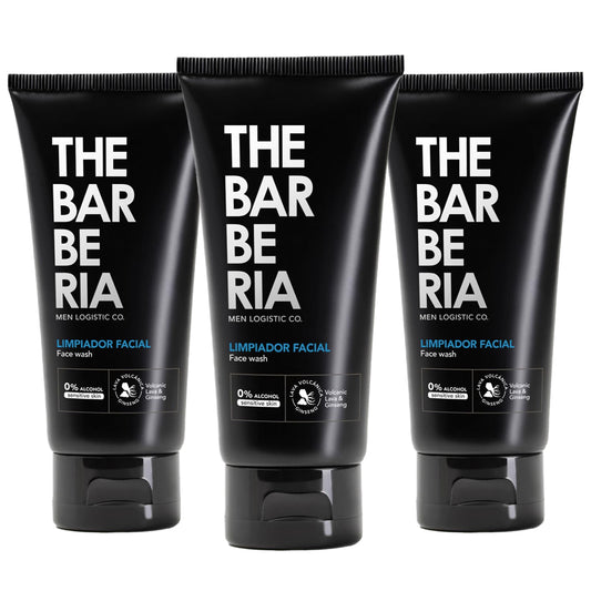 The Barberia Facial Cleanser, 5 fl oz 0% alcohol, Volvanic Lava & Ginseng. For sensitive skin. Pack of 3