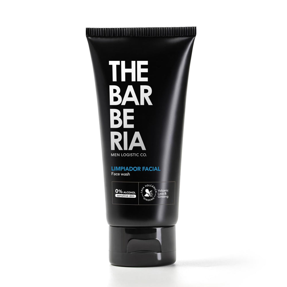 The Barberia Facial Cleanser, 5 fl oz 0% alcohol, Volvanic Lava & Ginseng. For sensitive skin. Pack of 3