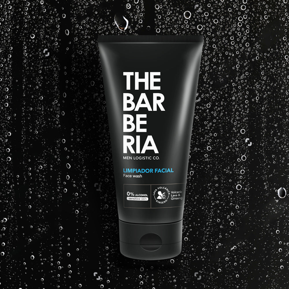 The Barberia Facial Cleanser, 5 fl oz 0% alcohol, Volvanic Lava & Ginseng. For sensitive skin. Pack of 3
