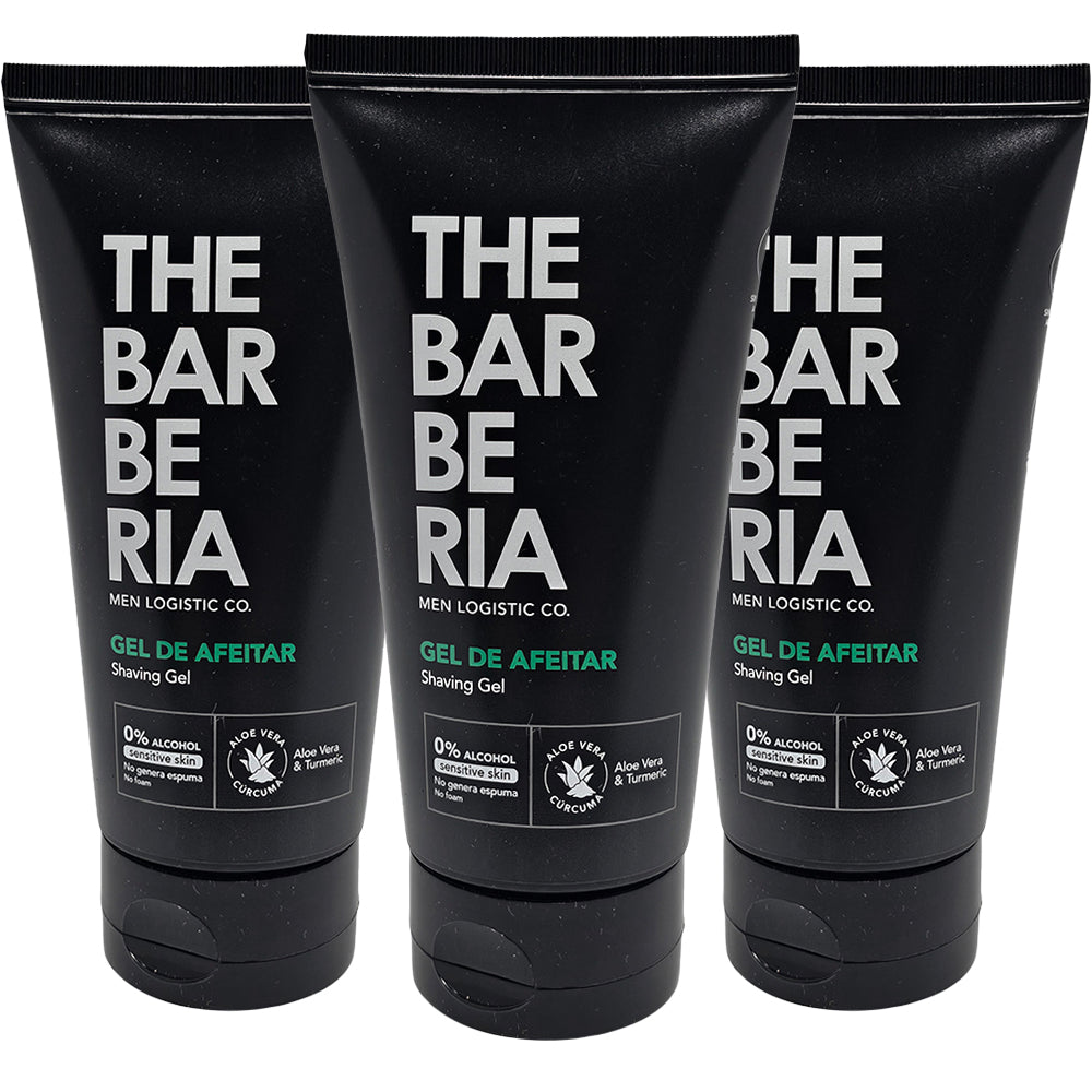 The Barberia Shaving Gel, 5 fl oz 0% alcohol, Aloe Vera & Turmeric for sensitive skin. Pack of 3