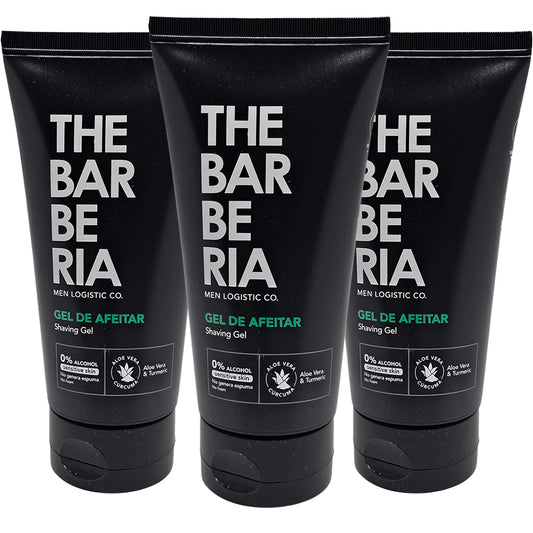 The Barberia Shaving Gel, 5 fl oz 0% alcohol, Aloe Vera & Turmeric for sensitive skin. Pack of 3