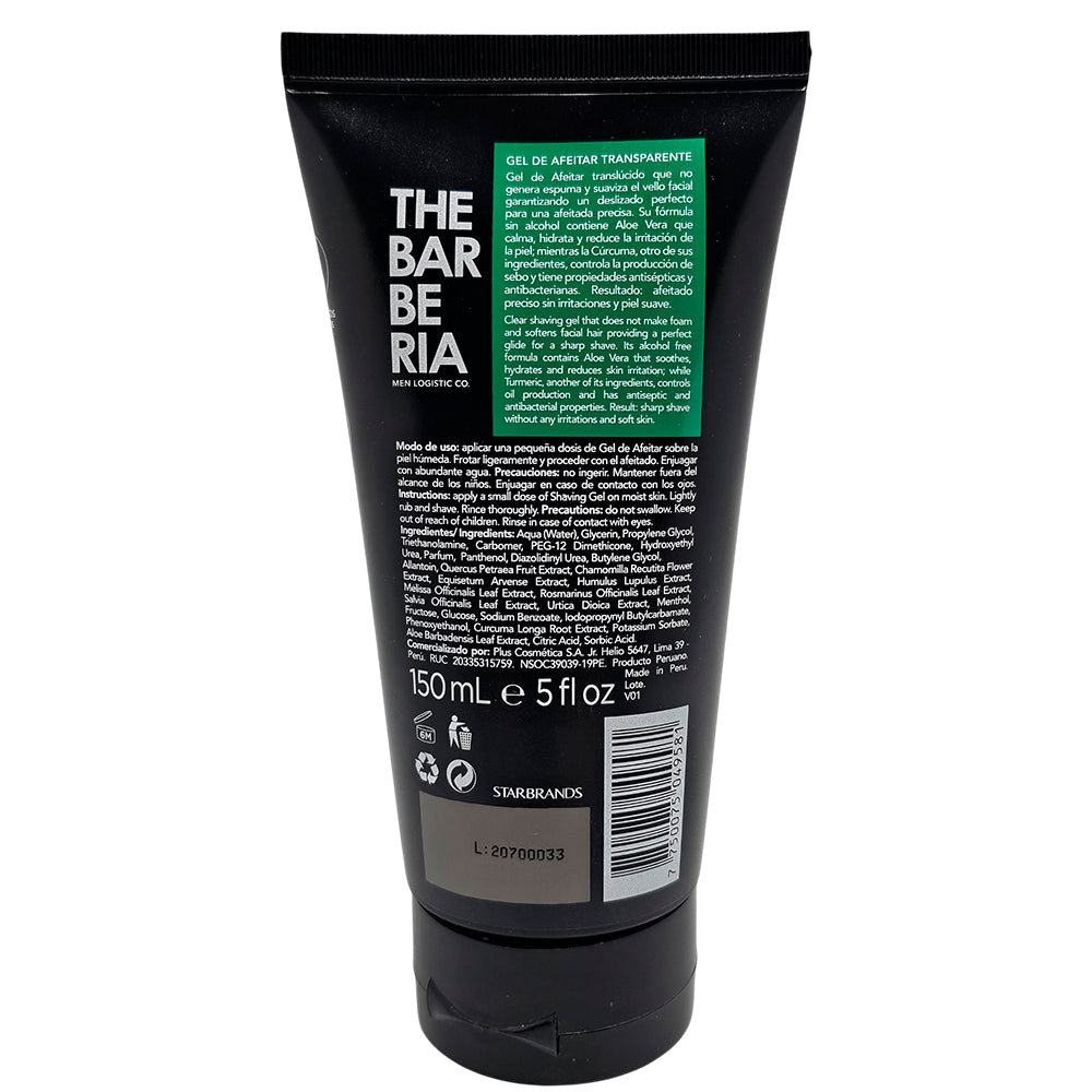 The Barberia Shaving Gel, 5 fl oz 0% alcohol, Aloe Vera & Turmeric for sensitive skin. Pack of 3