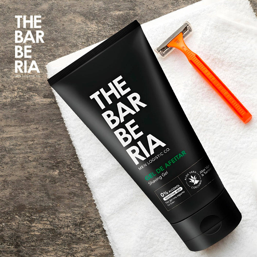 The Barberia Shaving Gel, 5 fl oz 0% alcohol, Aloe Vera & Turmeric for sensitive skin. Pack of 3