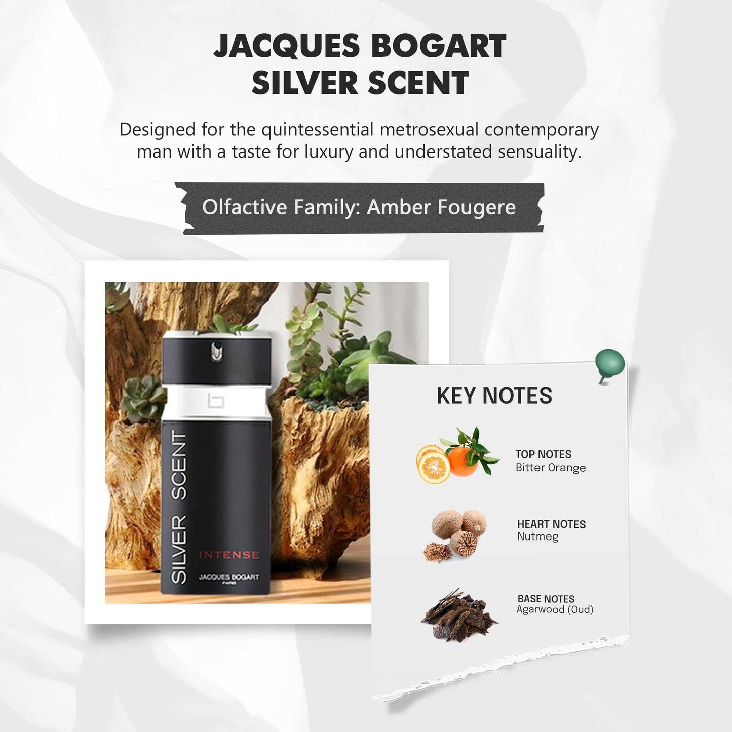 Jacques Bogart Silver Scent Intense for Men - 3.33 oz (100ml) Eau de Toilette Spray