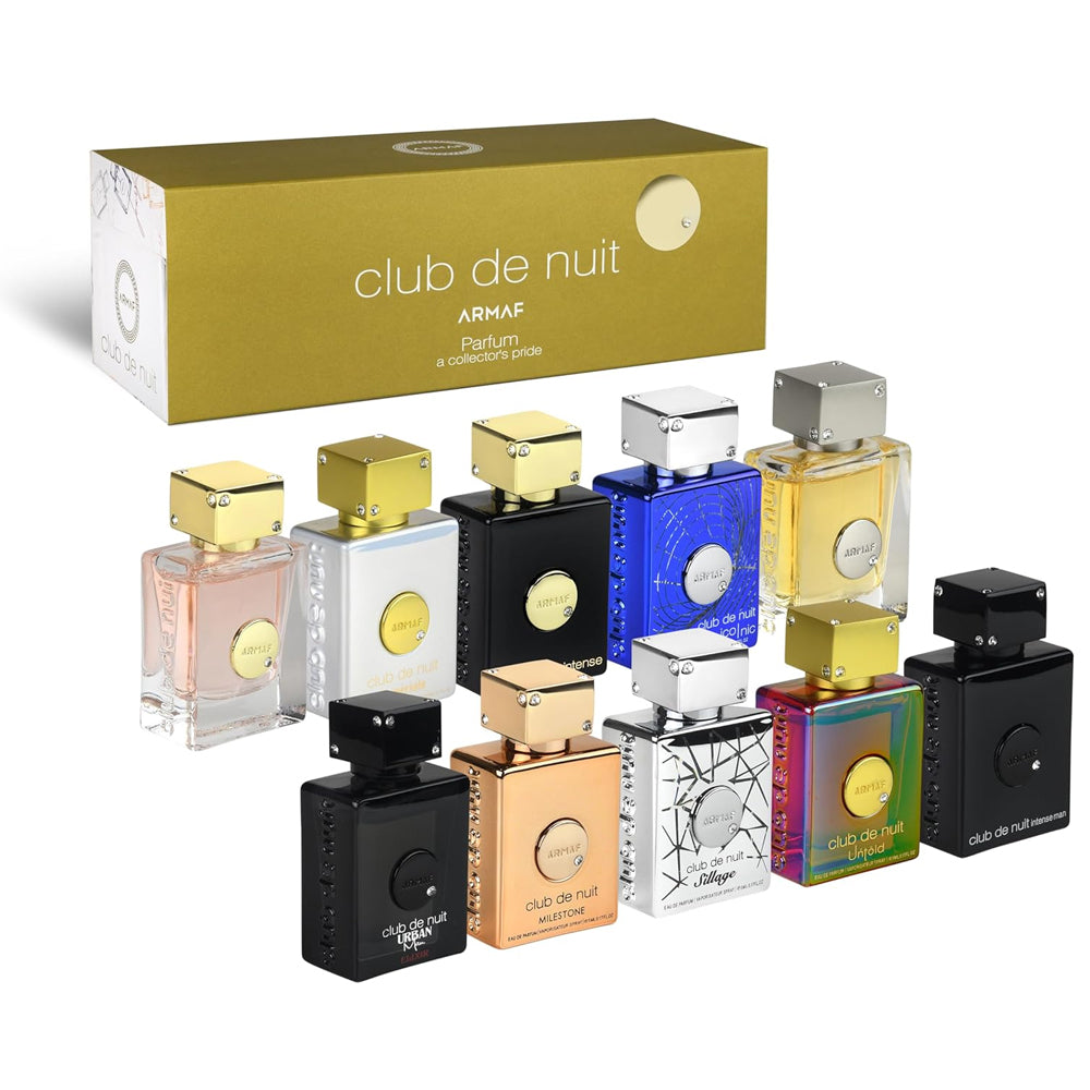 Armaf Club De Nuit 10-Piece Luxury Parfum Discovery Set - 10 x 0.017 oz (5ml) Deluxe Travel Minis