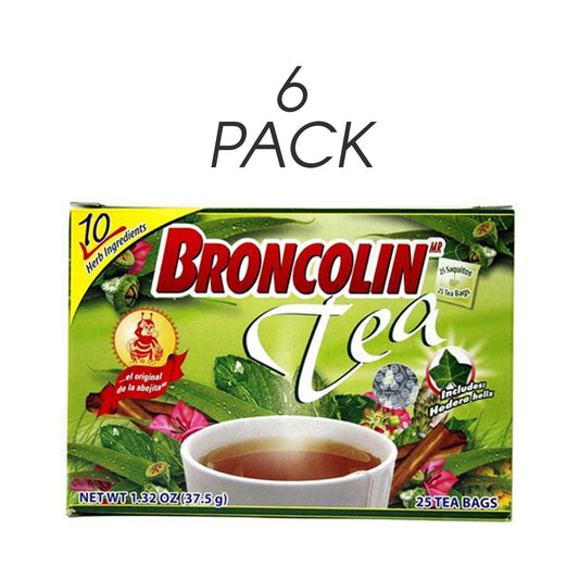 Broncolin Herbal Tea. Flu Relief. 25 Bags. 1.32 oz. Pack of 6