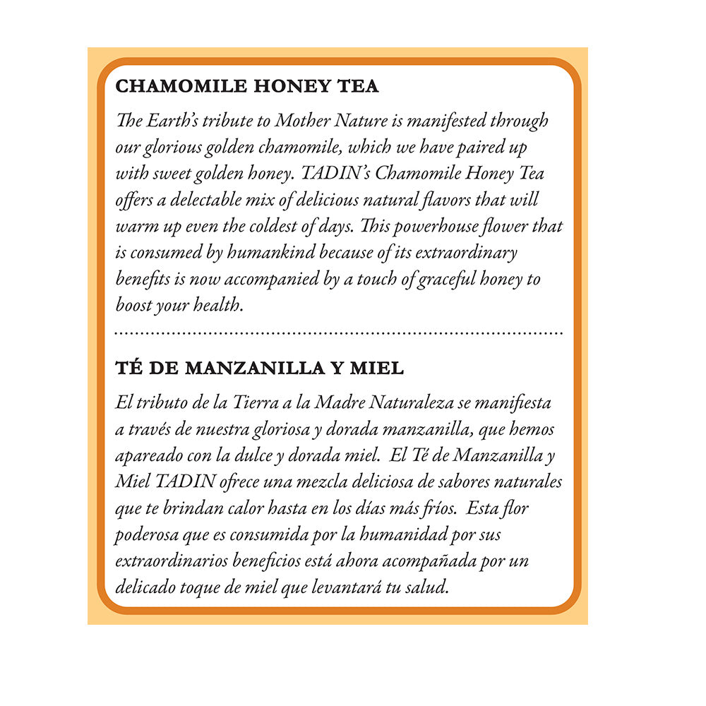 Tadin Tea Manzanilla con Miel / Chamomile Honey. 24 Bags. 0.84 Oz. Pack of 6