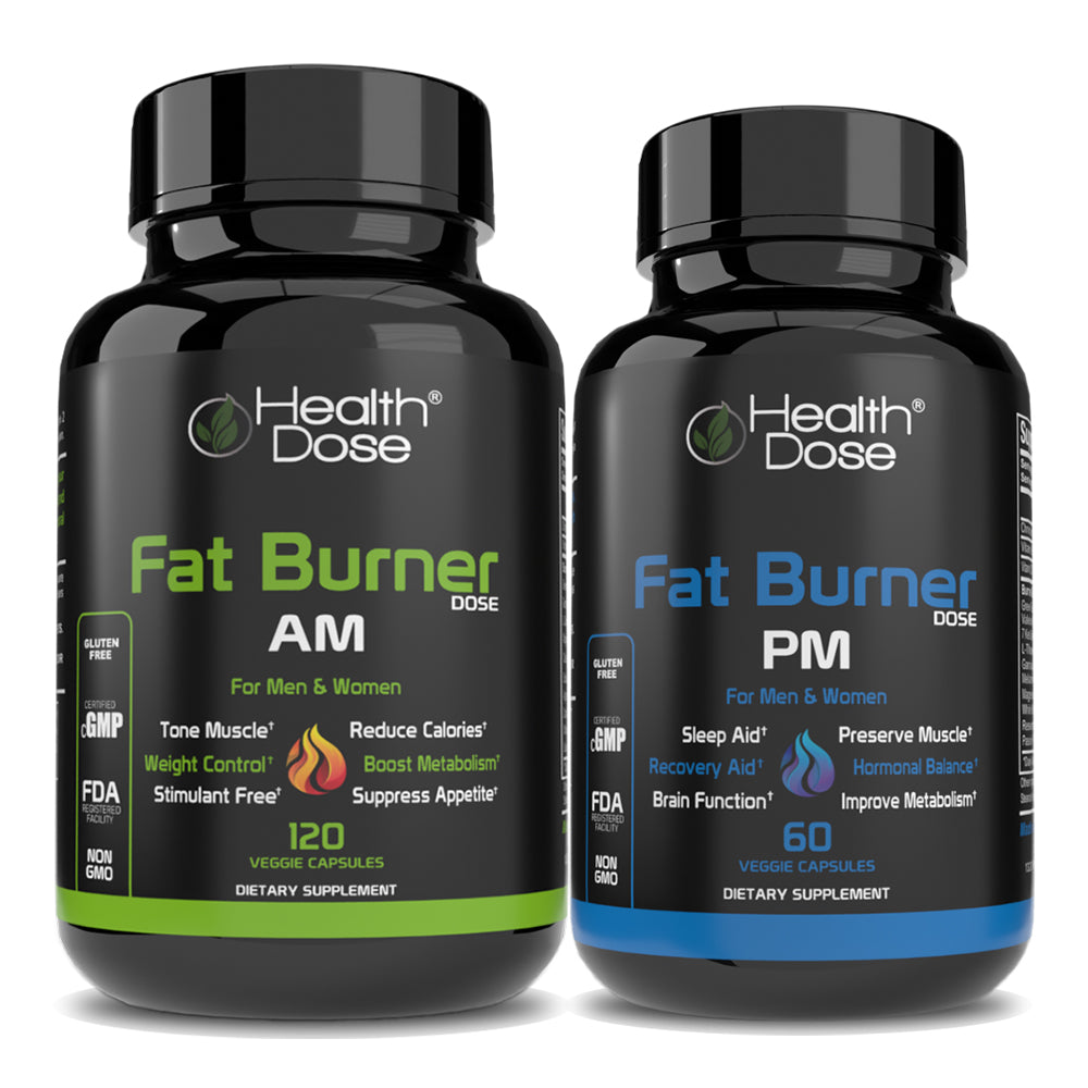 Fat Burner Kit by Health Dose - AM Day Time 120 Capsules & PM  Nighttime 60, (Vegetarian Capsules).