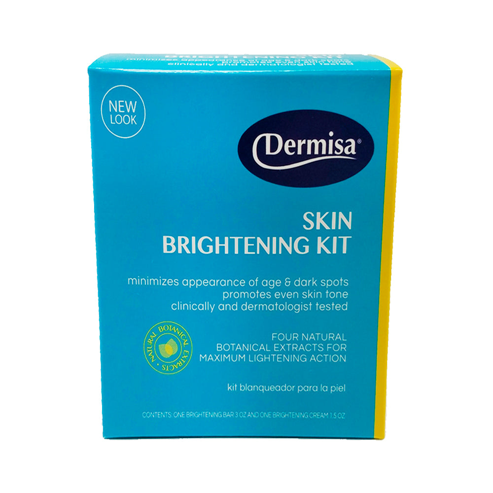 Dermisa Brightening Kit: Brightening Bar 3 Oz / 85 g and Brightening Cream 1.5 Oz / 42 g.