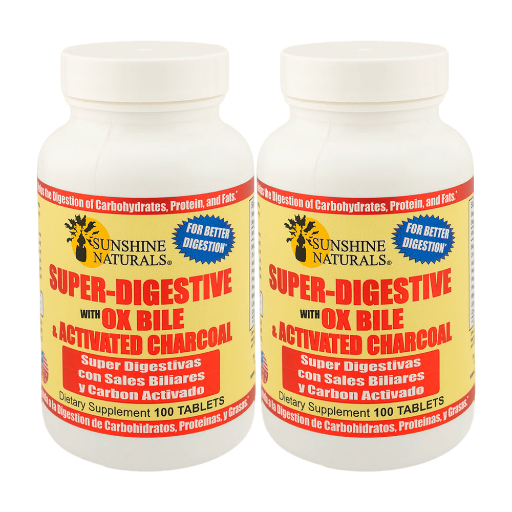 Sunshine Naturals Super Digestive Supplement. Ox Bile & Active Charcoal. 100 Tab