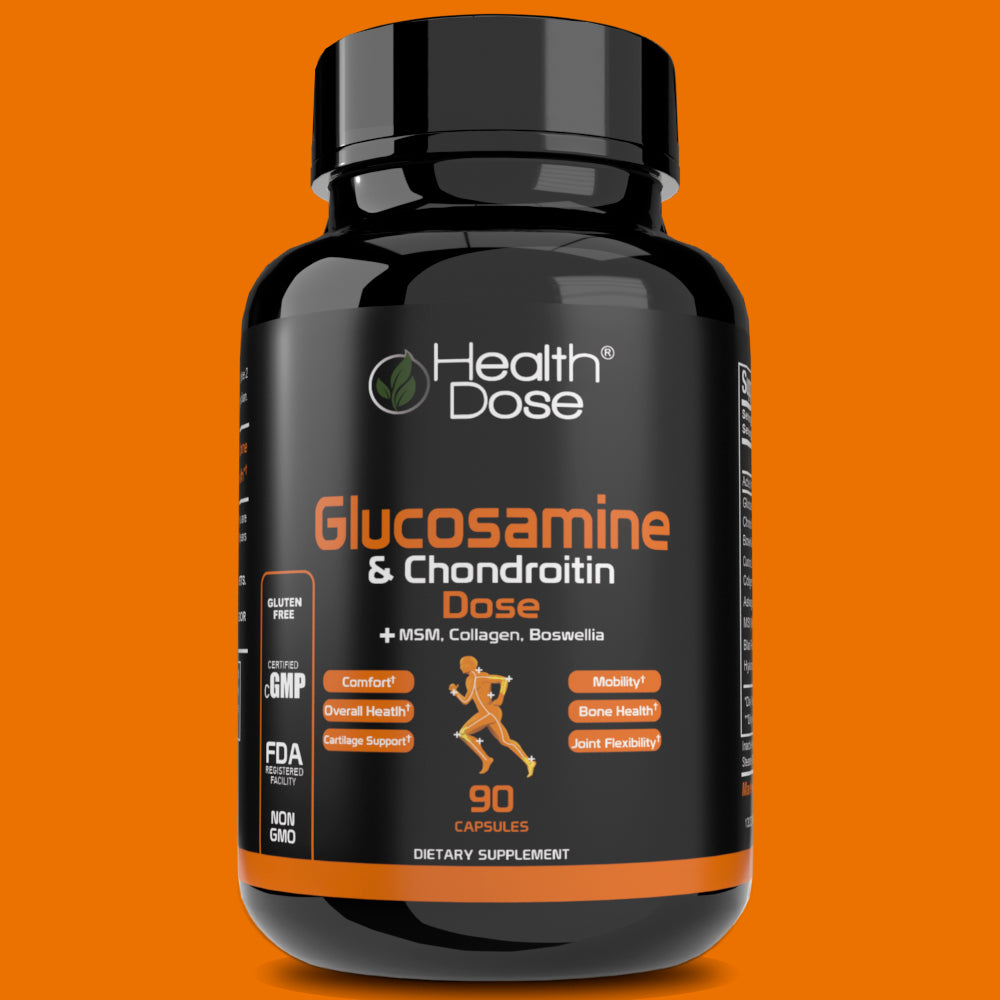 Health Dose Premium Joint Support - Glucosamine Chondroitin MSM Turmeric Boswellia & Hyaluronic Acid - Relieves Inflammation & Discomfort in Back, Knees & Hands - Antioxidant Properties - 90 Capsules