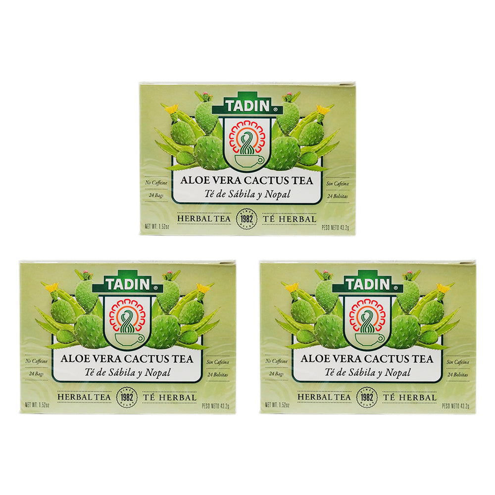 Tadin Cactus & Nopal Herbal Tea. Caffeine Free. 24 Bags. Pack of 3