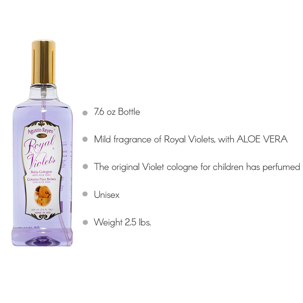 Royal Violets Baby Cologne with Aloe Vera, 7.6 Fl Oz / 225 ml. Pack of 3