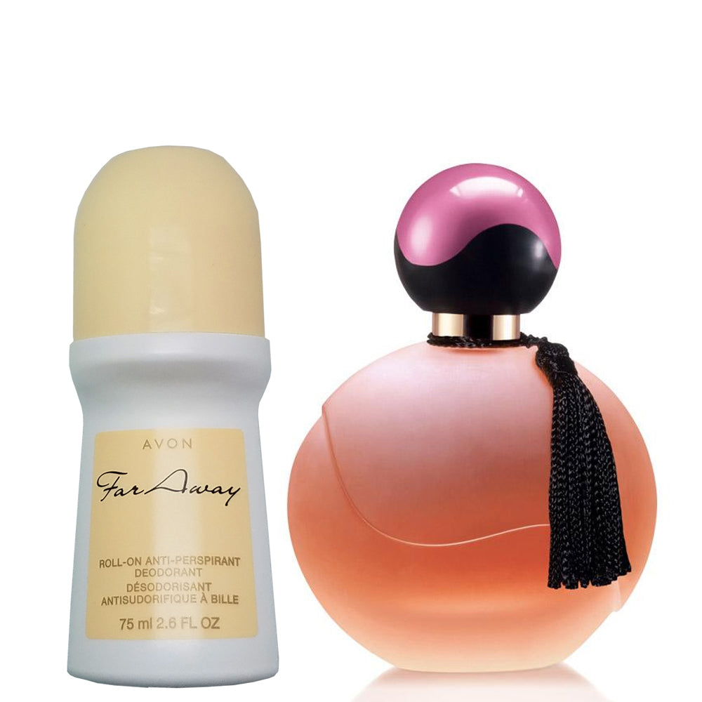 Avon Cologne Spray Far Away 1.7oz + Avon Deodorant Women's Roll-on Far away 2.6 oz/ 75ml