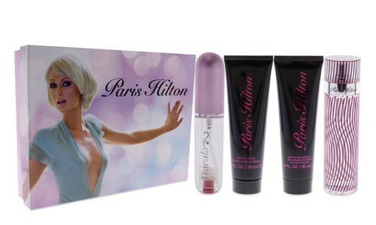 Paris Hilton Gift Set. Eau de Parfum, Body Lotion, Shower Gel and Travalo Spray