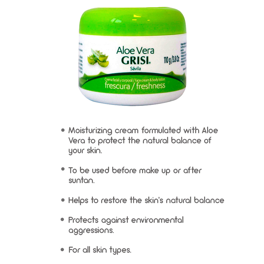 Grisi Cream Savila Aloe Vera 3.8 Oz / 110 g. Pack of 2