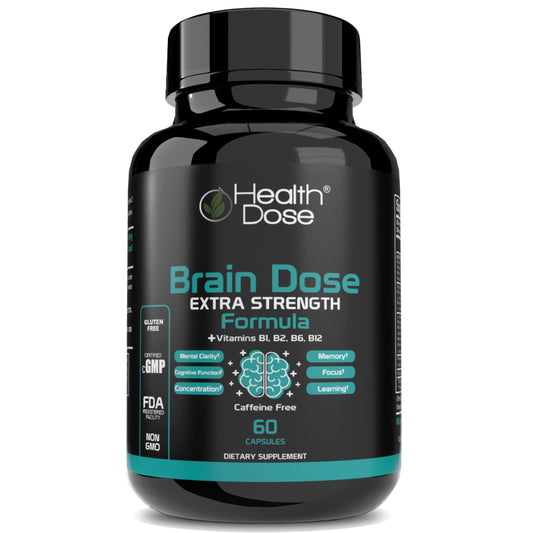 Health Dose Brain Dose Premium Nootropics - Mental Focus, Natural Energy & Vitamins - Caffeine-Free, 60-Count - For Men & Women.