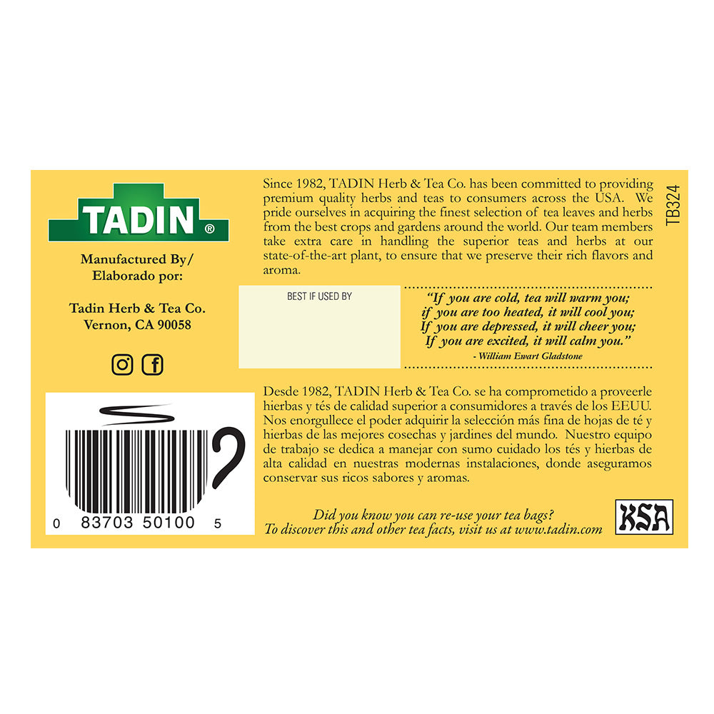 Tadin Tea Manzanilla / Chamomile. 24 Bags. 0.84 Oz. Pack of 6