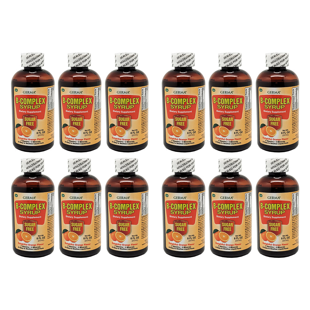 Germa B-Complex Syrup, Sirop de Complejo B, Sabor a Naranja  8 oz. Pack of 12