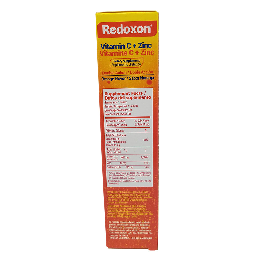 Redoxon Vitamin C with Zinc, Orange Flavored, 20 Ct, 2.82 Oz / 80 gr. Pack Of 3