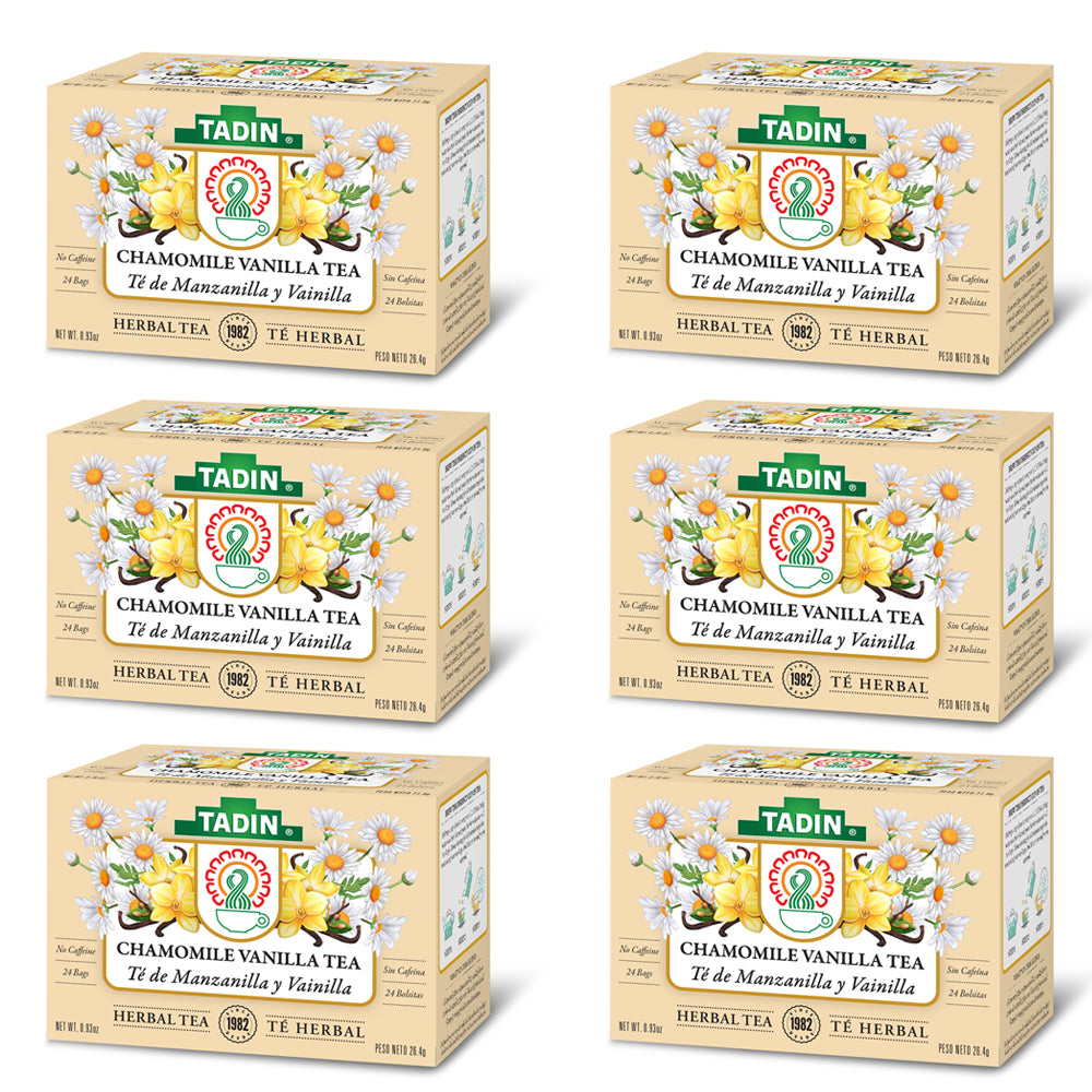 Tadin Tea Manzanilla con Vainilla / Chamomile Vanilla. 24 Bags. 0.84 Oz. Pack of 6