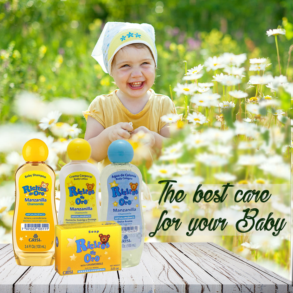 Ricitos De Oro Chamomile Baby Gift Set. 4 pcs. Shampoo, Soap, Lotion and Cologne - SotoDeals