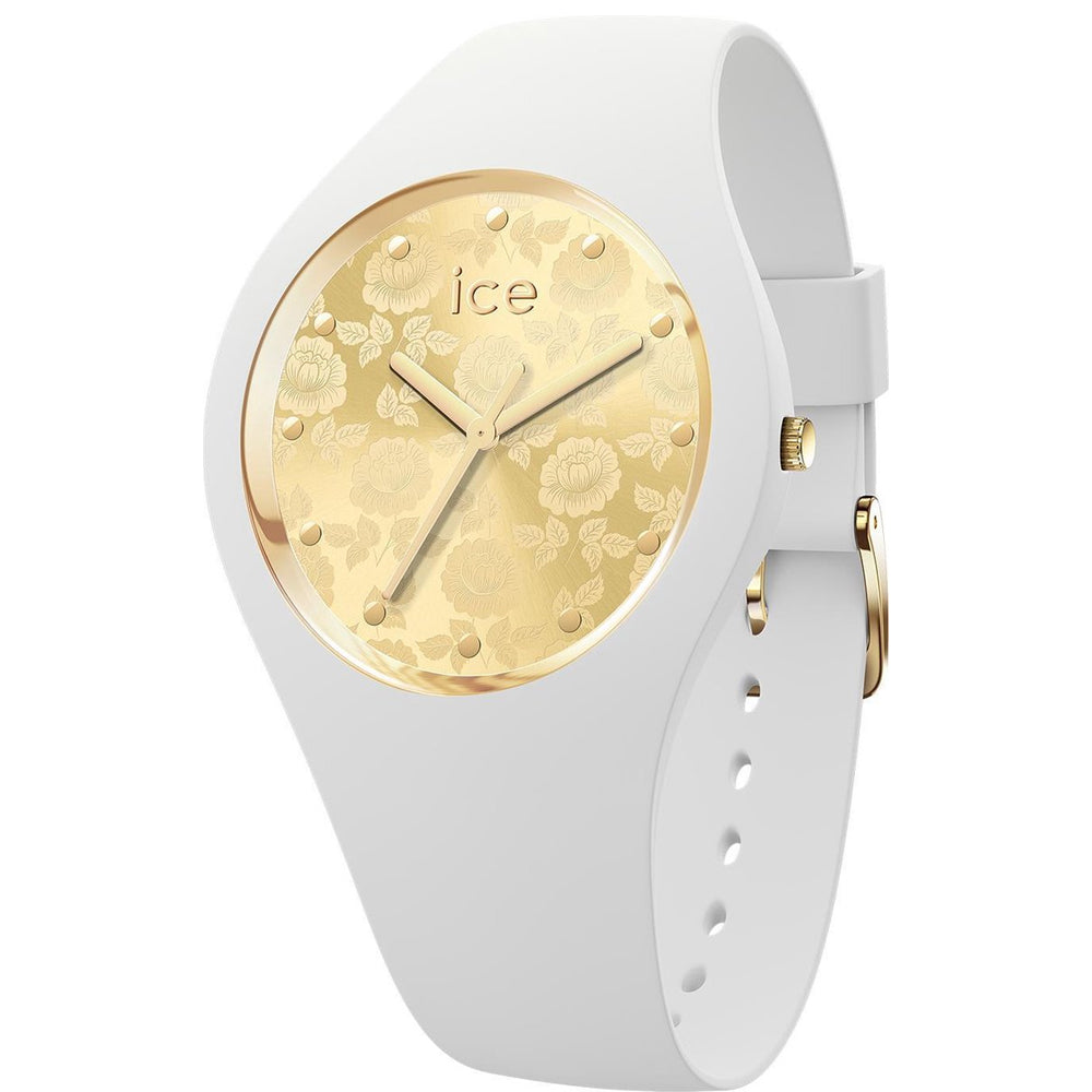 ICE Flower White Stainless Steel Case & Gold Adorned Dial Women's Watch. 019205