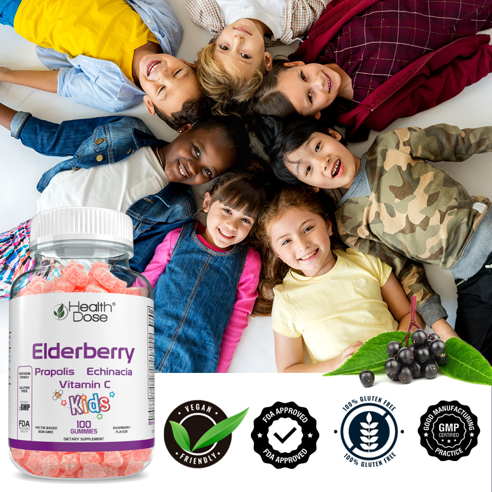 Health Dose Elderberry Gummies. Immune System Support. For Kids. 100 Gummies