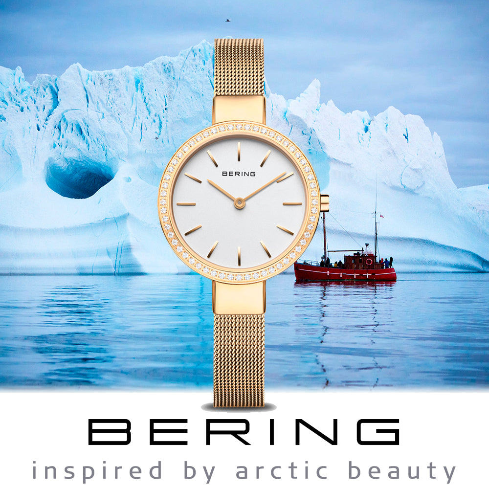 Bering Time Classic Polished Gold Steel and White Dial Women's Watch. 16831-334