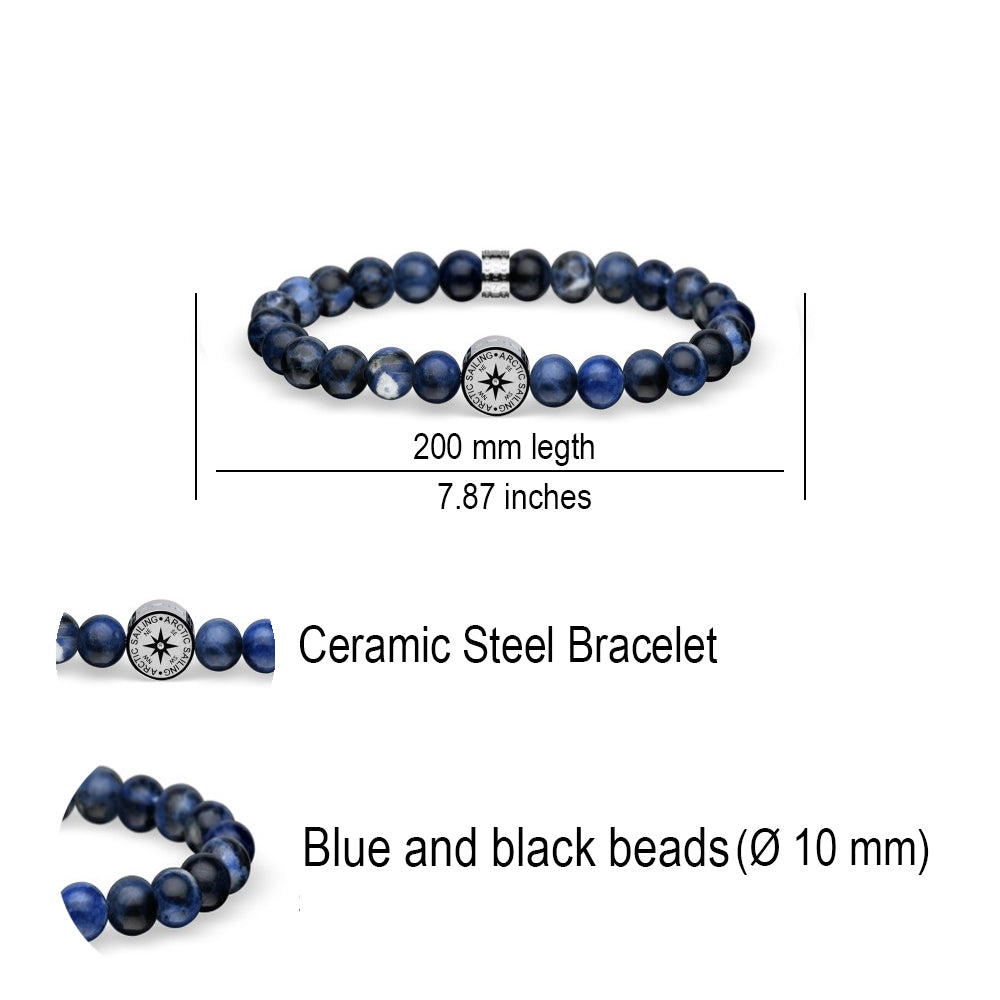 BERING Arctic Symphony Silver Steel and Blue Ceramic Link Bracelet. 630-71-200