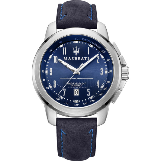 Maserati Successo Silver Stainless Steel & Blue Leather Men's Watch. R8851121003