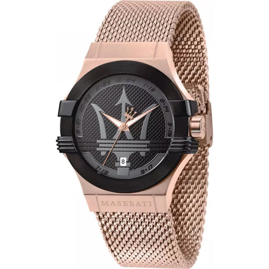 Maserati Potenza Rose Gold Stainless Steel & Black Dial Men's Watch. R8853108009