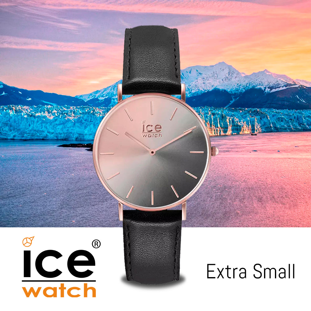 ICE Rose Gold Stainless Steel Case and Black Leather Strap Women's Watch. 015752