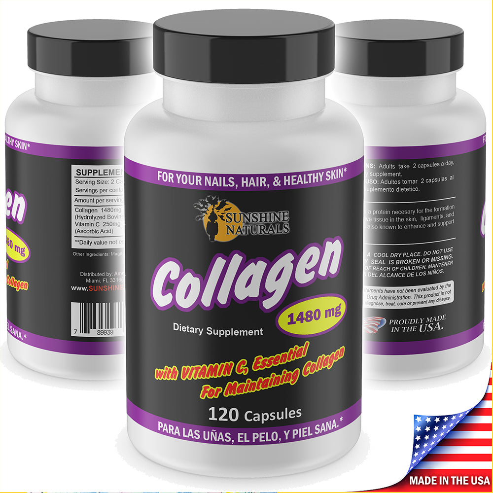 Sunshine Naturals Collagen & Vitamin C Dietary Supplement. 1480 mg. 120 Capsules