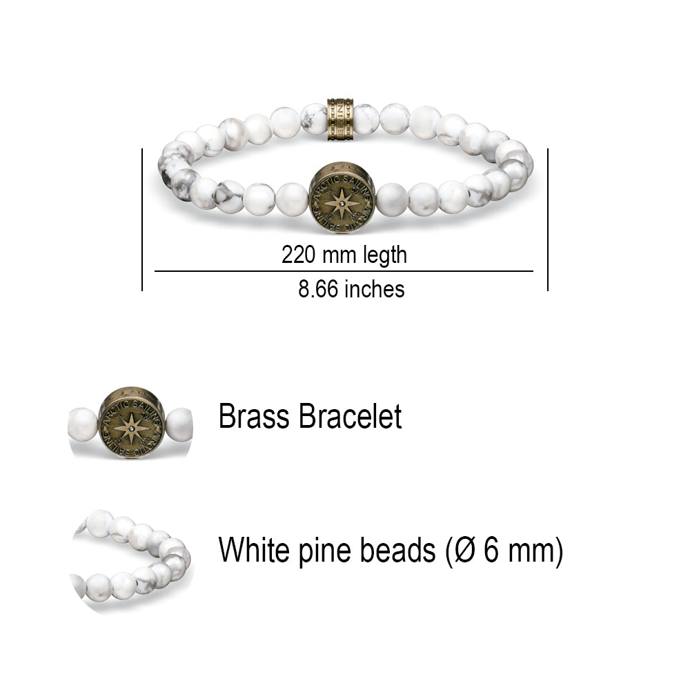 Bering Arctic Symphony Collection Brass Arctic Sailing Link Bracelet with White Pine Beads. 632-52-220