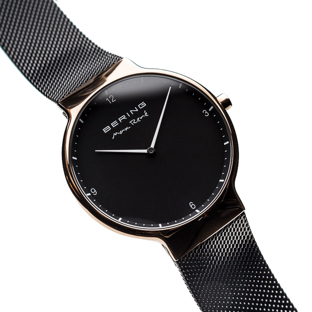 Bering Time Max René Collection. Stainless Steel Case and Milanese Bands Men's Watch Rosegold/Black 15540-262