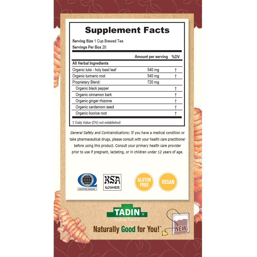 Tadin Organic Turmeric Immunity Now Tea. Immune Support Supplement. 20 Teabags