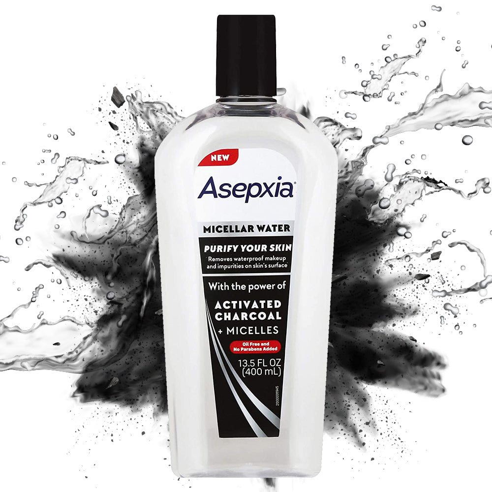 Asepxia Micellar Water. Cleanses and Removes Makeup. Activated Charcoal. 13.5 oz