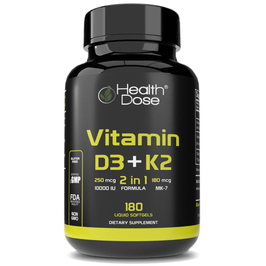 Health Dose Vitamin D3 + K2. 2 in 1 Formula. 180 Liquid Softgels