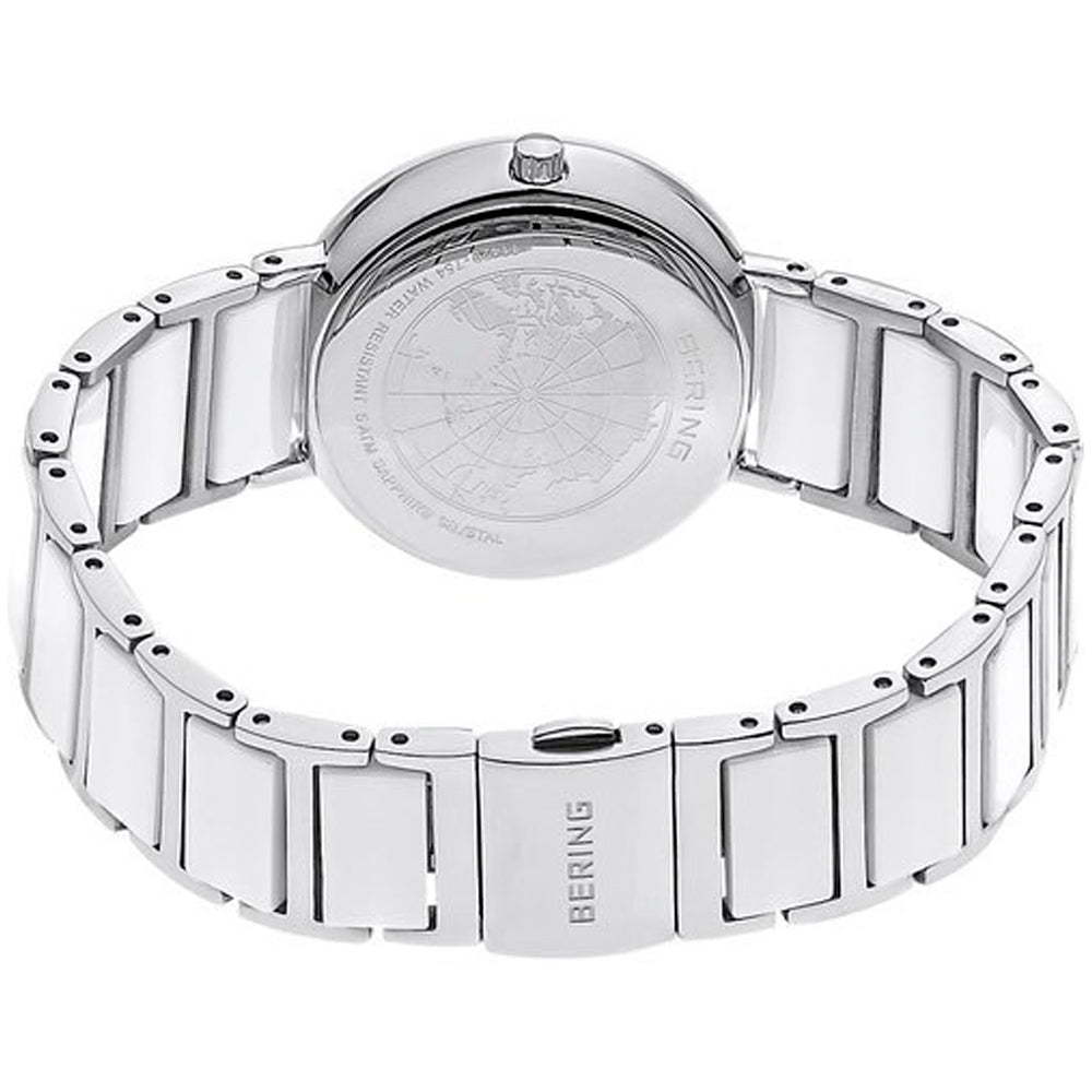 Bering Time Ceramic Collection Polished Stainless Steel Case & Strap with Ceramic Links, White Dial and Swarovski Elements Women's Watch 11429-754