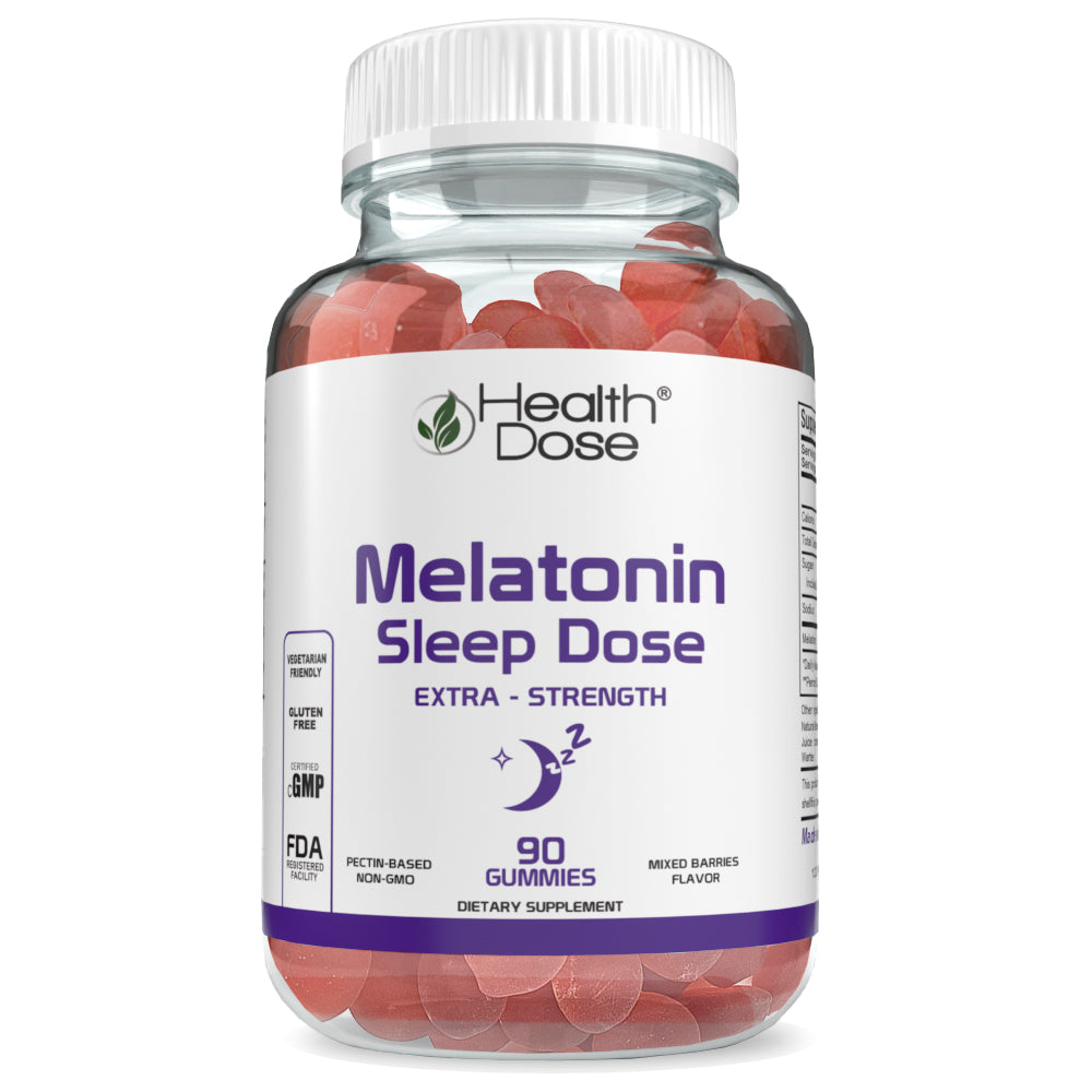 Health Dose Melatonin 6 mg Extra Strength Gummy, for Restful Sleep Supplements for Adult Mixed Berries Flavor 90 Gummies.