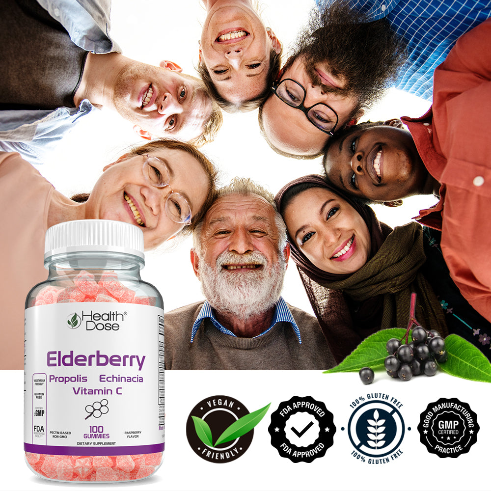Health Dose Elderberry Gummies. Immune System Support. For Adults. 100 Gummies