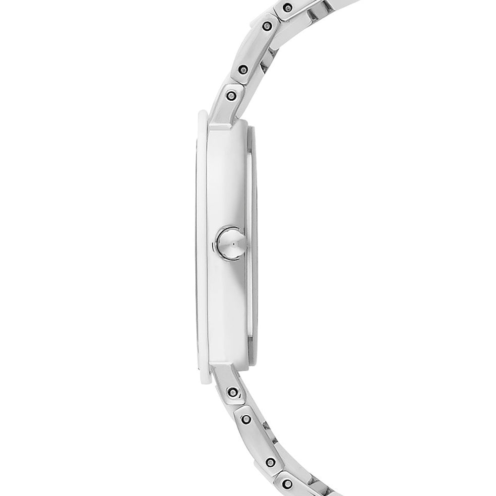 Bering Time Ceramic Collection Polished Stainless Steel Case & Strap with Ceramic Links, White Dial and Swarovski Elements Women's Watch 11429-754