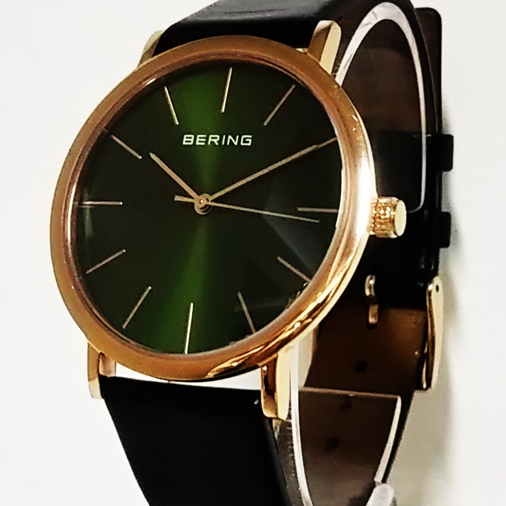 Bering Time Classic Rose Gold Steel Case and Green Dial Women's Watch. 13436-469