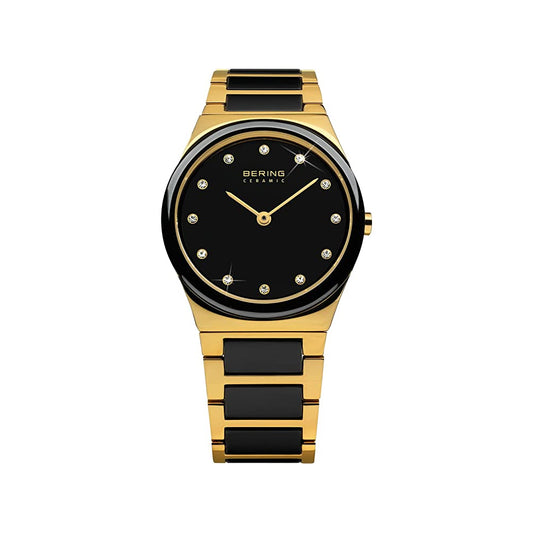 Bering Time Gold Steel Case & Strap with Ceramic Links Women's Watch. 32230-741