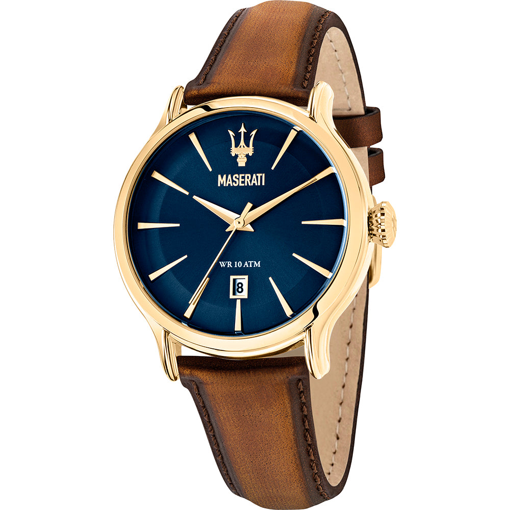 Maserati Epoca Gold Stainless Steel Case & Brown Leather Mens Watch. R8851118012