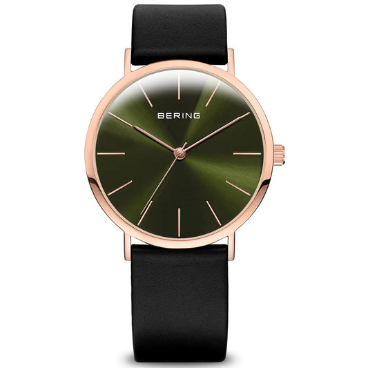 Bering Time Classic Rose Gold Steel Case and Green Dial Women's Watch. 13436-469